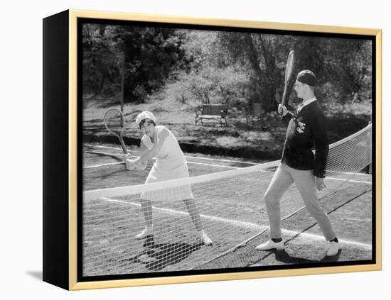 Couple Playing Tennis Together-null-Framed Stretched Canvas