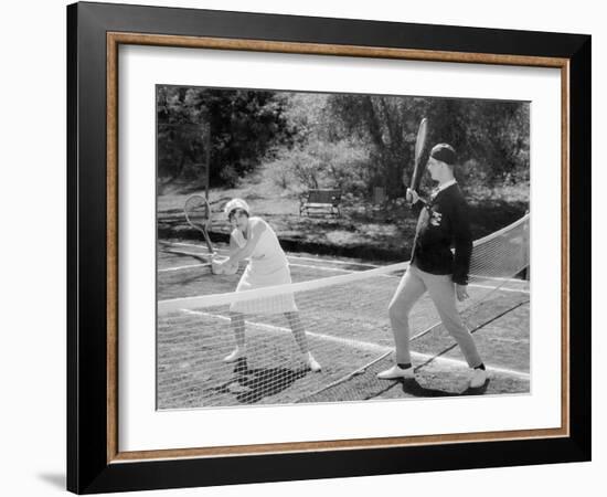 Couple Playing Tennis Together-null-Framed Photo