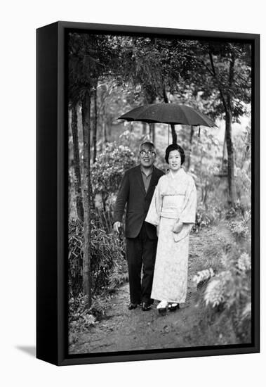 Couple Pose for Portrait in the Rain, Tokyo, Japan, 1967-Takeyoshi Tanuma-Framed Premier Image Canvas
