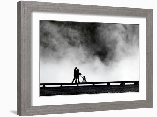 Couple Push Their Baby On Boardwalk At Grand Prismatic Spring In Yellowstone NP In Autumn-Ben Herndon-Framed Photographic Print