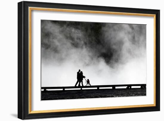 Couple Push Their Baby On Boardwalk At Grand Prismatic Spring In Yellowstone NP In Autumn-Ben Herndon-Framed Photographic Print
