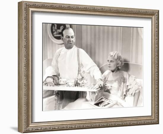 Couple Quarreling over Breakfast in Bed-null-Framed Photo