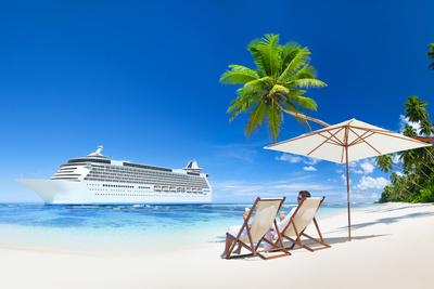 Couple Relaxing In Beach Chair At Beach With 3d Cruise Ship Photographic Print Rawpixel Art Com