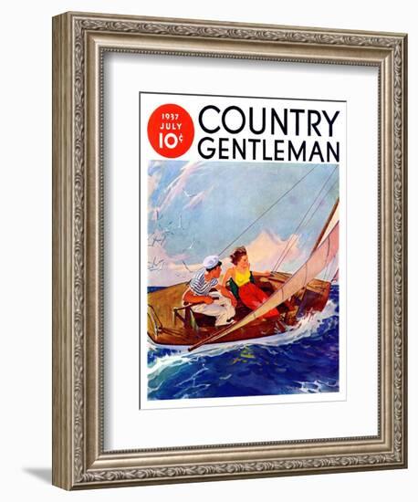 "Couple Sailing," Country Gentleman Cover, July 1, 1937-R.J. Cavaliere-Framed Giclee Print