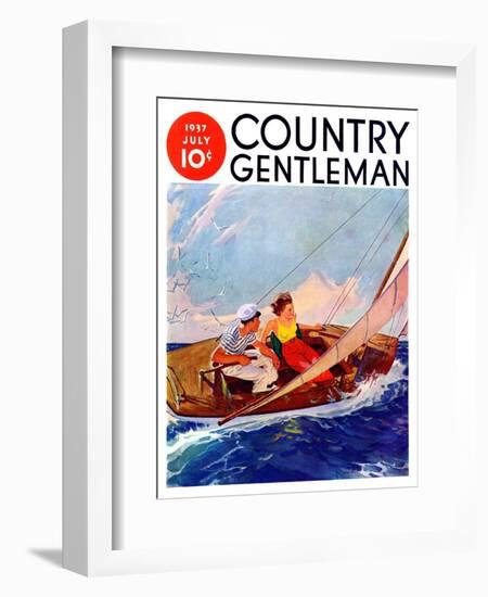 "Couple Sailing," Country Gentleman Cover, July 1, 1937-R.J. Cavaliere-Framed Giclee Print