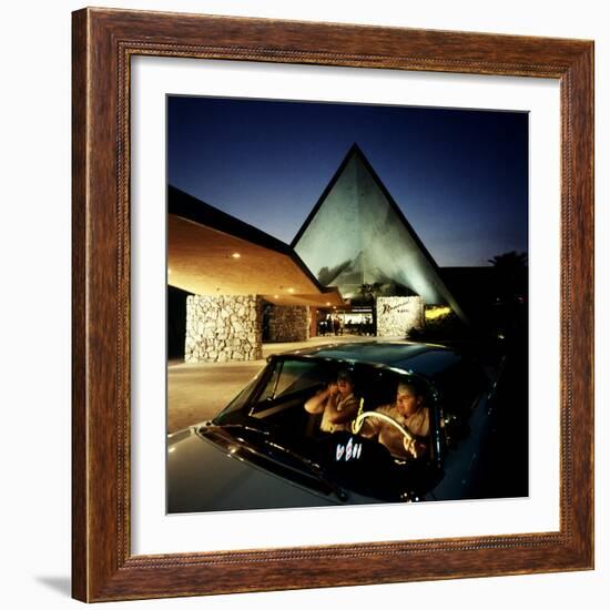 Couple Sitting in Car Preparing to Bowl at Pyramid Room Bowling Alley, Covina, CA, 1958-Ralph Crane-Framed Photographic Print