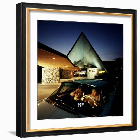 Couple Sitting in Car Preparing to Bowl at Pyramid Room Bowling Alley, Covina, CA, 1958-Ralph Crane-Framed Photographic Print