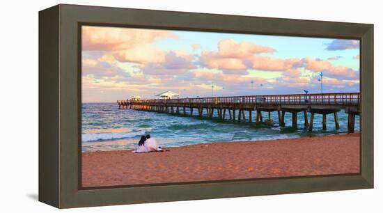 Couple Sitting on the Beach at Sunset, Fort Lauderdale, Florida, USA-null-Framed Stretched Canvas