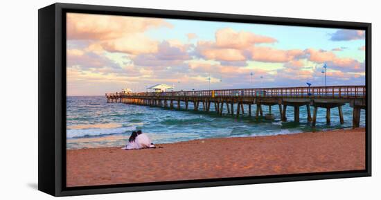 Couple Sitting on the Beach at Sunset, Fort Lauderdale, Florida, USA-null-Framed Stretched Canvas