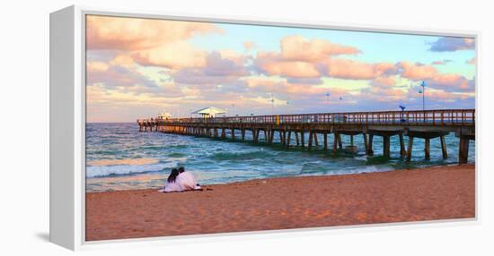 Couple Sitting on the Beach at Sunset, Fort Lauderdale, Florida, USA-null-Framed Stretched Canvas