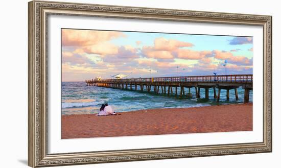 Couple Sitting on the Beach at Sunset, Fort Lauderdale, Florida, USA-null-Framed Photographic Print