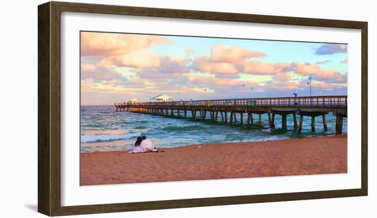 Couple Sitting on the Beach at Sunset, Fort Lauderdale, Florida, USA-null-Framed Photographic Print