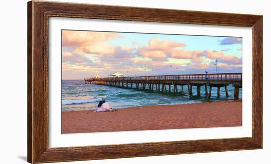 Couple Sitting on the Beach at Sunset, Fort Lauderdale, Florida, USA-null-Framed Photographic Print