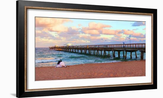 Couple Sitting on the Beach at Sunset, Fort Lauderdale, Florida, USA-null-Framed Photographic Print