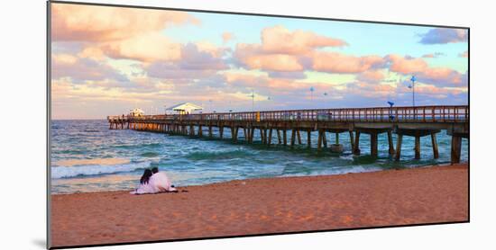 Couple Sitting on the Beach at Sunset, Fort Lauderdale, Florida, USA-null-Mounted Photographic Print