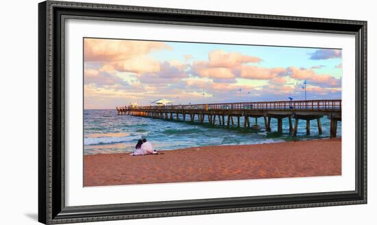 Couple Sitting on the Beach at Sunset, Fort Lauderdale, Florida, USA-null-Framed Photographic Print