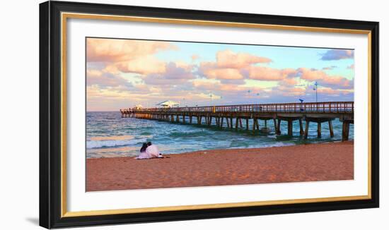 Couple Sitting on the Beach at Sunset, Fort Lauderdale, Florida, USA-null-Framed Photographic Print