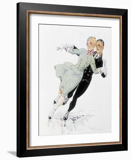 Couple Skating - Drawing, 1935-Rene Vincent-Framed Giclee Print