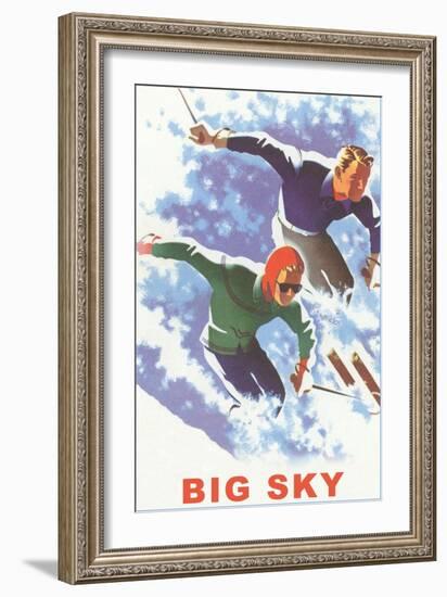 Couple Skiing, Big Sky, Montana-null-Framed Art Print