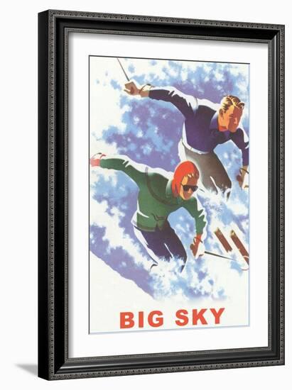 Couple Skiing, Big Sky, Montana-null-Framed Art Print