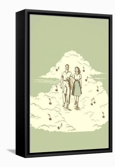 Couple Strolling on Cloud with Musical Notes-null-Framed Premier Image Canvas