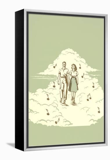 Couple Strolling on Cloud with Musical Notes-null-Framed Premier Image Canvas