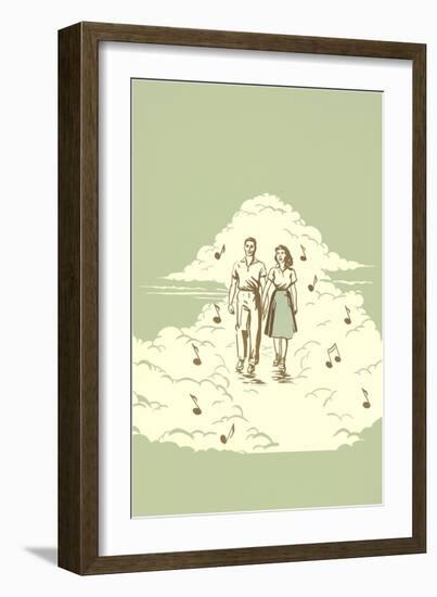 Couple Strolling on Cloud with Musical Notes-null-Framed Giclee Print