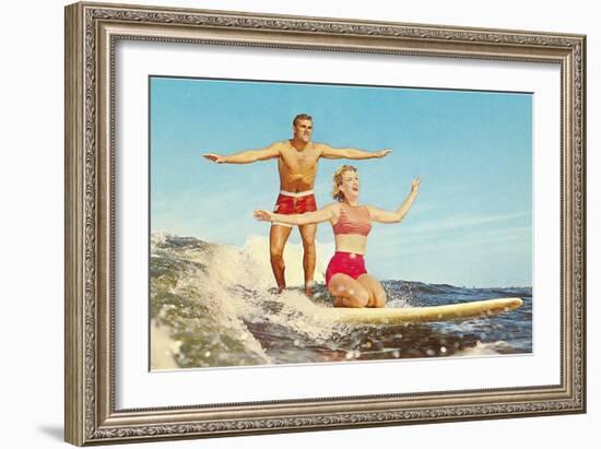 Couple Surfing-null-Framed Art Print