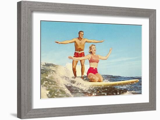 Couple Surfing-null-Framed Art Print