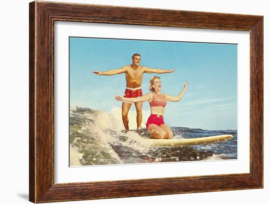 Couple Surfing-null-Framed Art Print