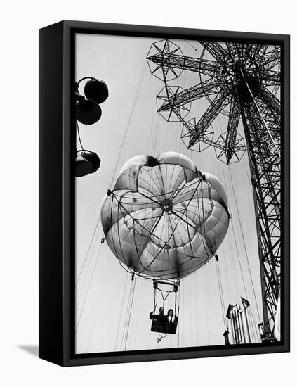 Couple Taking a Ride on the 300 Ft. Parachute Jump at Coney Island Amusement Park-Marie Hansen-Framed Premier Image Canvas