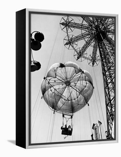 Couple Taking a Ride on the 300 Ft. Parachute Jump at Coney Island Amusement Park-Marie Hansen-Framed Premier Image Canvas