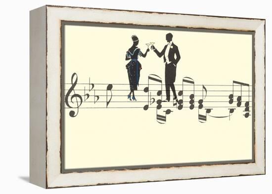 Couple Toasting on Musical Staff-null-Framed Stretched Canvas