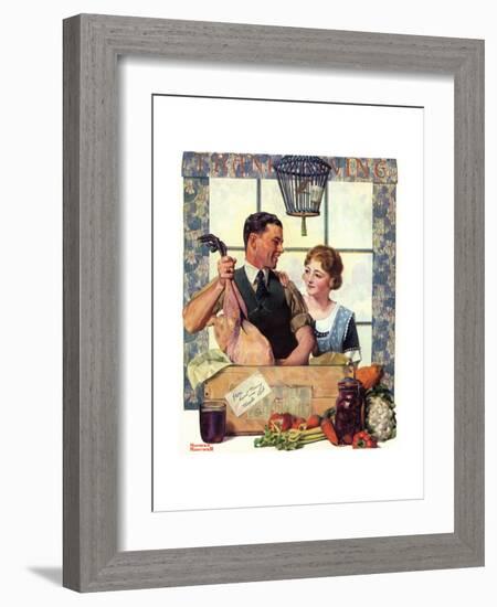 Couple Uncrating Turkey-Norman Rockwell-Framed Giclee Print