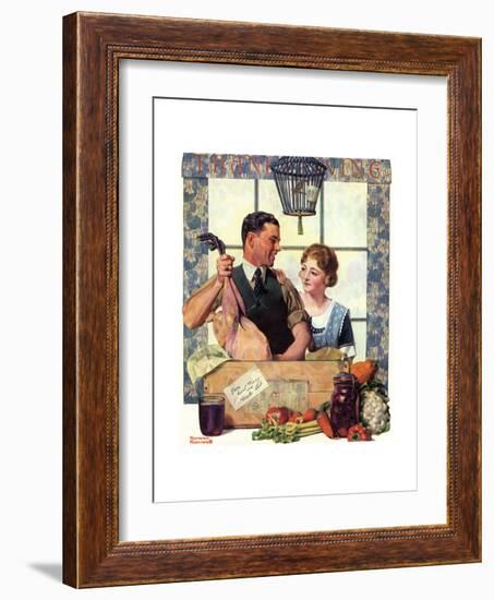 Couple Uncrating Turkey-Norman Rockwell-Framed Giclee Print