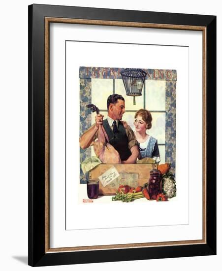 Couple Uncrating Turkey-Norman Rockwell-Framed Giclee Print