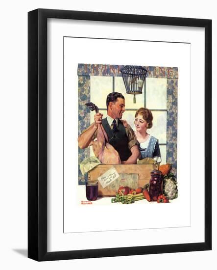 Couple Uncrating Turkey-Norman Rockwell-Framed Giclee Print