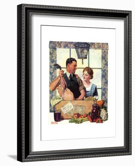 Couple Uncrating Turkey-Norman Rockwell-Framed Giclee Print