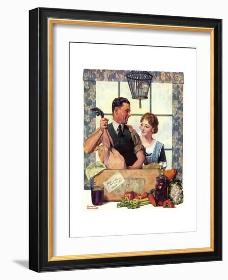 Couple Uncrating Turkey-Norman Rockwell-Framed Giclee Print