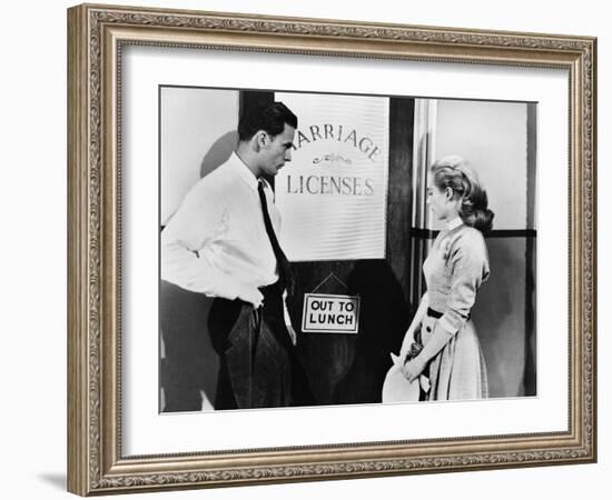Couple Waiting Outside Marriage License Office-null-Framed Photo