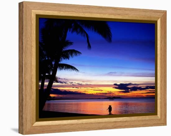 Couple Walking Along Beach at Sunset, Fiji-Peter Hendrie-Framed Premier Image Canvas