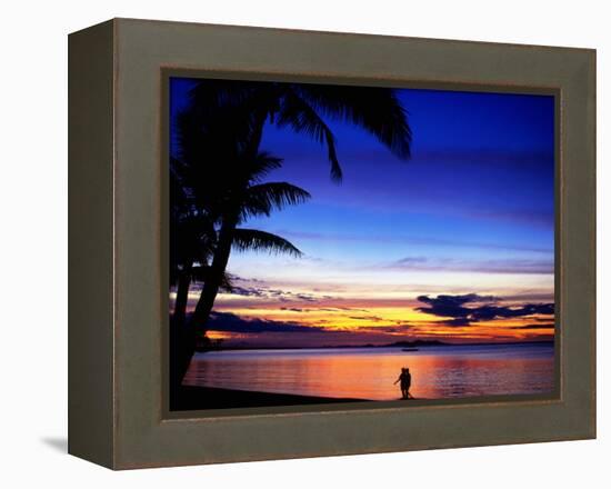 Couple Walking Along Beach at Sunset, Fiji-Peter Hendrie-Framed Premier Image Canvas