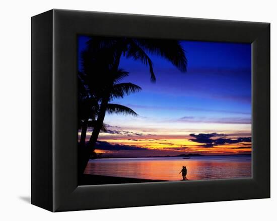 Couple Walking Along Beach at Sunset, Fiji-Peter Hendrie-Framed Premier Image Canvas