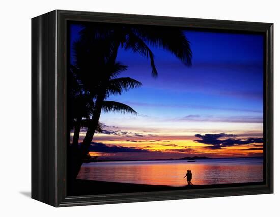 Couple Walking Along Beach at Sunset, Fiji-Peter Hendrie-Framed Premier Image Canvas