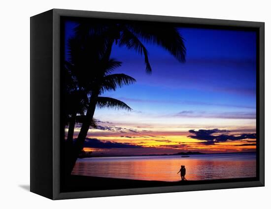 Couple Walking Along Beach at Sunset, Fiji-Peter Hendrie-Framed Premier Image Canvas