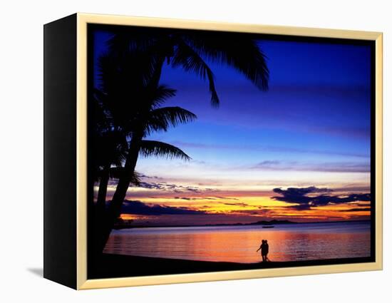 Couple Walking Along Beach at Sunset, Fiji-Peter Hendrie-Framed Premier Image Canvas