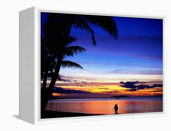 Couple Walking Along Beach at Sunset, Fiji-Peter Hendrie-Framed Premier Image Canvas