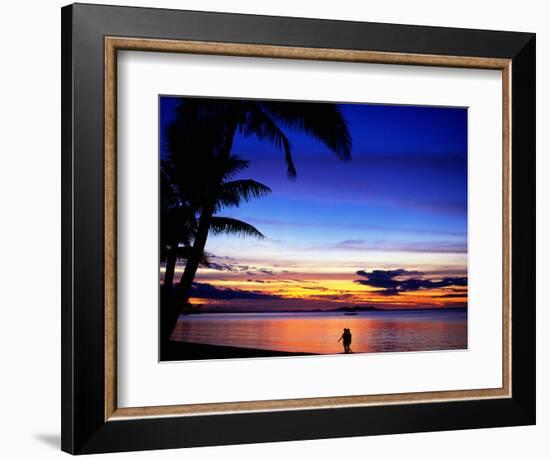 Couple Walking Along Beach at Sunset, Fiji-Peter Hendrie-Framed Photographic Print