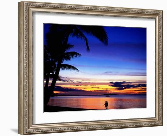 Couple Walking Along Beach at Sunset, Fiji-Peter Hendrie-Framed Photographic Print