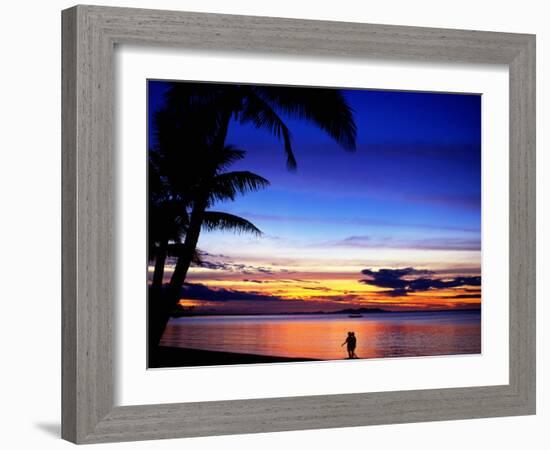 Couple Walking Along Beach at Sunset, Fiji-Peter Hendrie-Framed Photographic Print